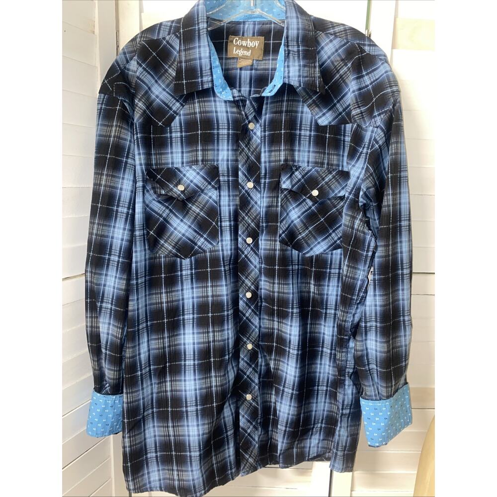 Cowboy Legend Men Large Pearl Snap Shirt Plaid Western Long Sleeve Flip Cuff XXL